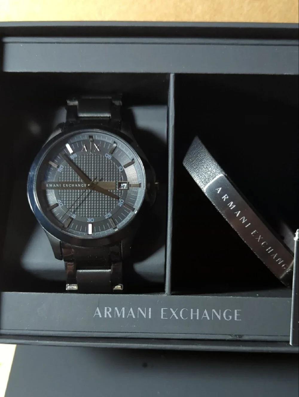 Armani Exchange Men’s Black Stainless Steel Watch Gift Set